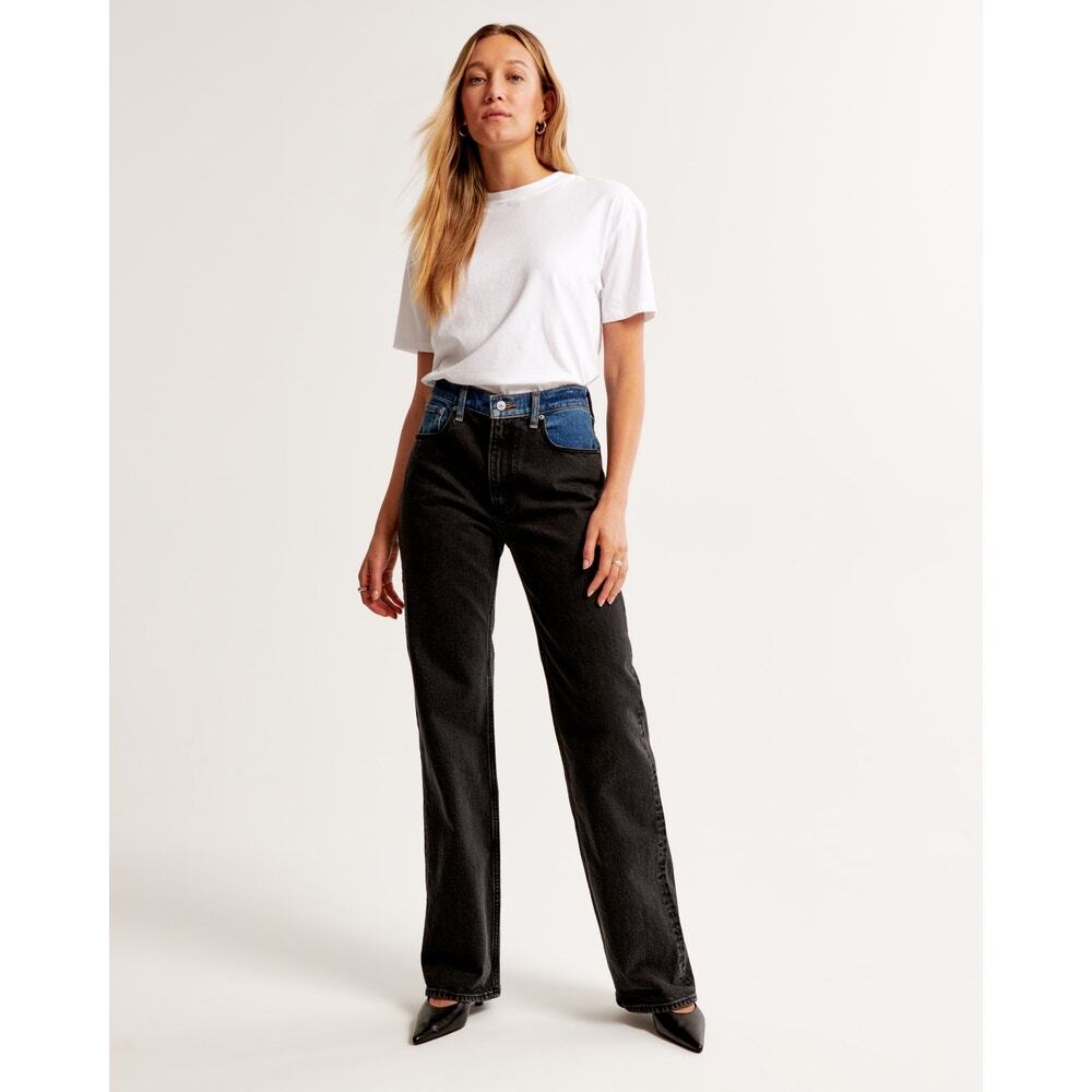 Abercrombie & Fitch 90s Relaxed Jean High Rise Black Blue Two‎ Tone 34 / 18 R
